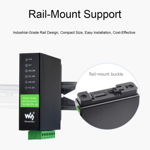 Waveshare RS232 RS485 vers serveur série Ethernet RJ45, spécifications : RS232 RS485 vers POE ETH (B) SW301B1002-019